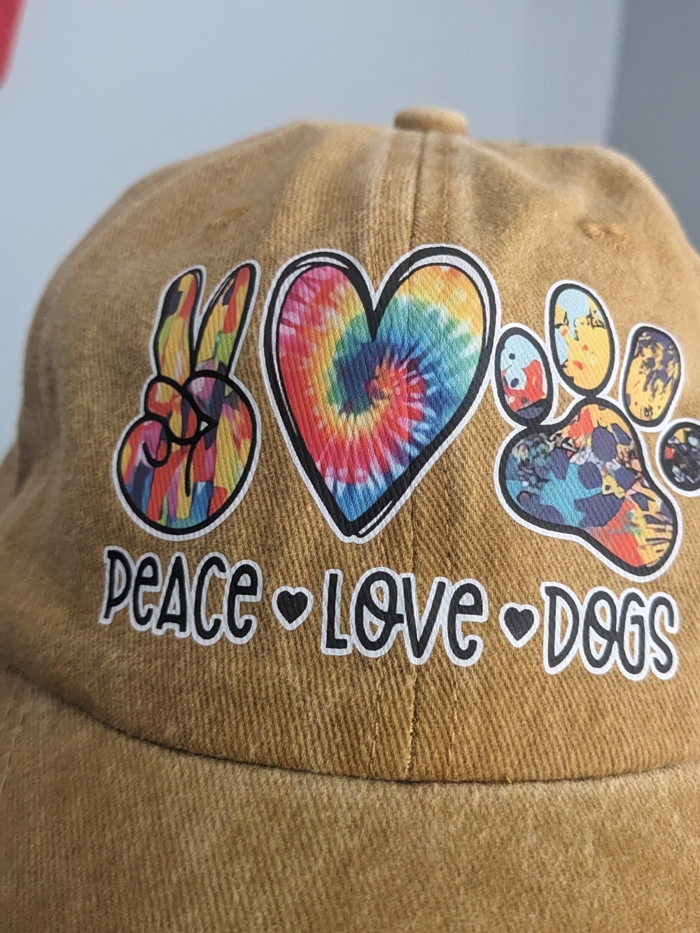 Peace Love Dogs Tie-Dye Cap - Tan NEW Baseball.Cap
